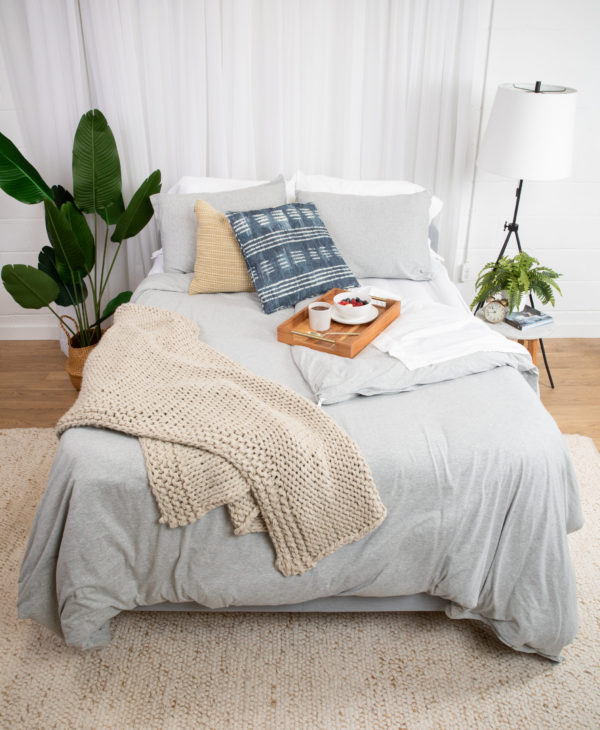 Duvet Cover Set Lifestyle Photo with Pillow Shams and Blanket